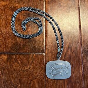 Mid Century Signed Jorgen Jenson Pendant Chain Necklace Pewter DENMARK 163